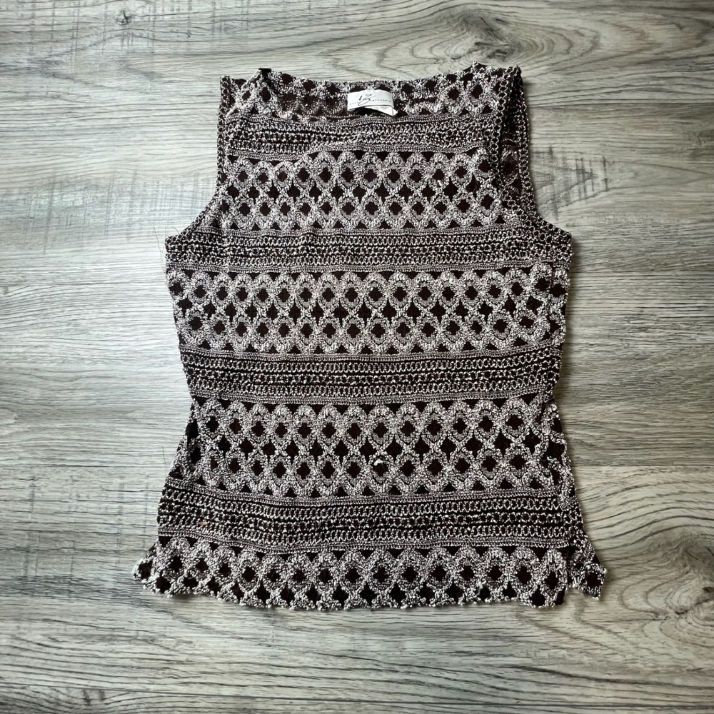 Byer California Tank Top Womens Medium Brown White Geometric Knit‎ Lined Vintage